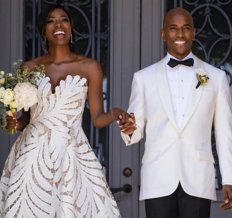 Insecure Season 5 Episode 10 Series Finale Fashion Credits: Yvonne Orji in Oscar de la Renta White Strapless Wedding Dress, Natasha Rothwell in Custom Green Feathered Dress, Amanda Seales in Roberta Einer Orange and Red Knit Mini Dress + More