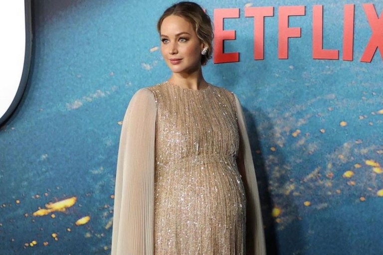 Jennifer Lawrence Attends ‘Don’t Look Up’ Premiere in NYC Wearing Custom Dior Crystal Fringe Gown