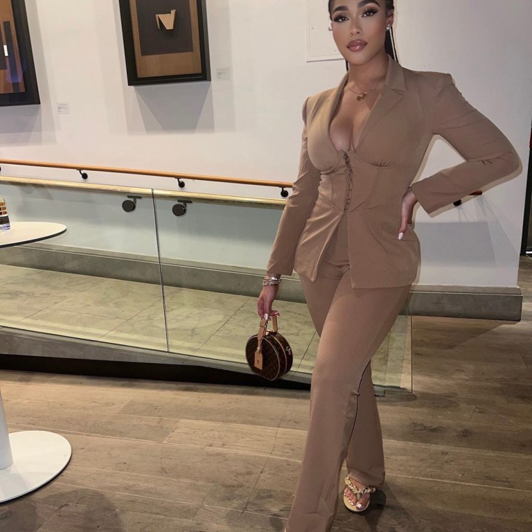 Jordyn Woods Shows Us She Means Business Wearing Fashion Nova Beige Corset-Style Pantsuit