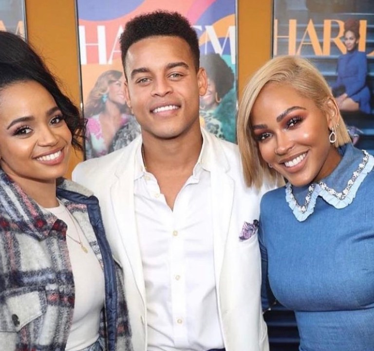 Kyla Pratt, Robert Ri’chard, and Meagan Good Link Up at ‘Harlem’ Series Launch Brunch: Meagan Good Wears Ezgi Cinar Blue Jean Embellished-Collar Mini Dress and Kyla Pratt Wears Her Favorite Plaid Maxi Jacket