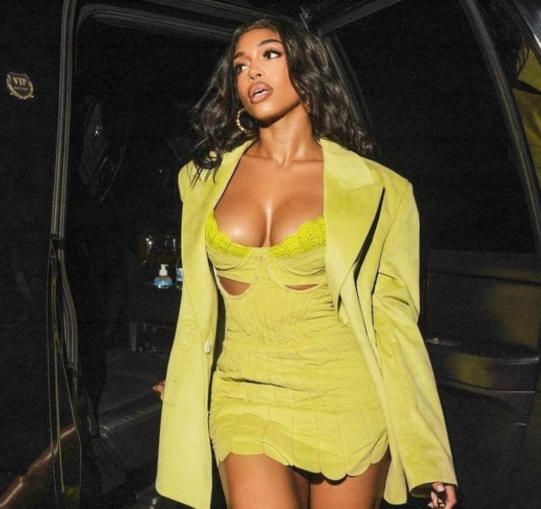 Most Requested: Lori Harvey Rocks GCDS Green Oversized Blazer Jacket and Shell Cutout Mini Dress During Night Out