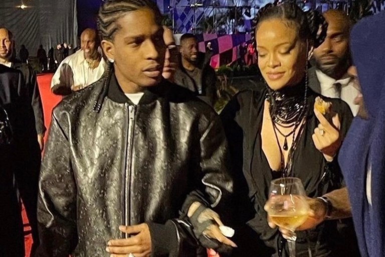 Rihanna and A$AP Rocky Spotted at Louis Vuitton ‘Virgil Was Here’ Afterparty in Miami: Rihanna Wears Dior by John Galliano Black Cargo Dress and A$AP Rocky Wears Black Gucci Monogram Leather Bomber Jacket and Pants