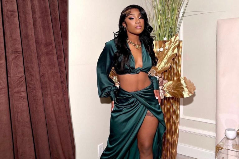 Ti Taylor Stuns in Fashion Nova Emerald Green Satin Skirt Set