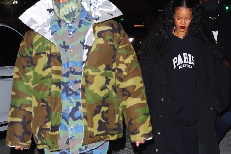 Rihanna and ASAP Rocky are Expecting! Riri Swaddles her Baby Bump in Vintage 1996 Chanel Pink Coat and Chanel Rosary Jewelry