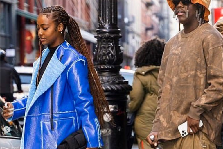 Justine Skye Spied in NYC with Lil Yachty in Saint Art New York Patent Powder Blue Coat