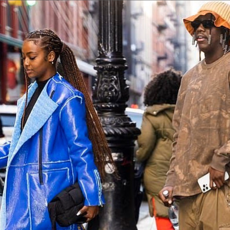 Justine Skye Spied in NYC with Lil Yachty in Saint Art New York Patent Powder Blue Coat