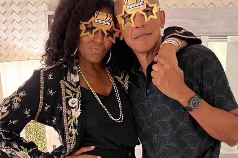 Michelle Obama Poses with Her “Boo”  Barack Obama in $7,000 Etro Floral Blazer Jacket