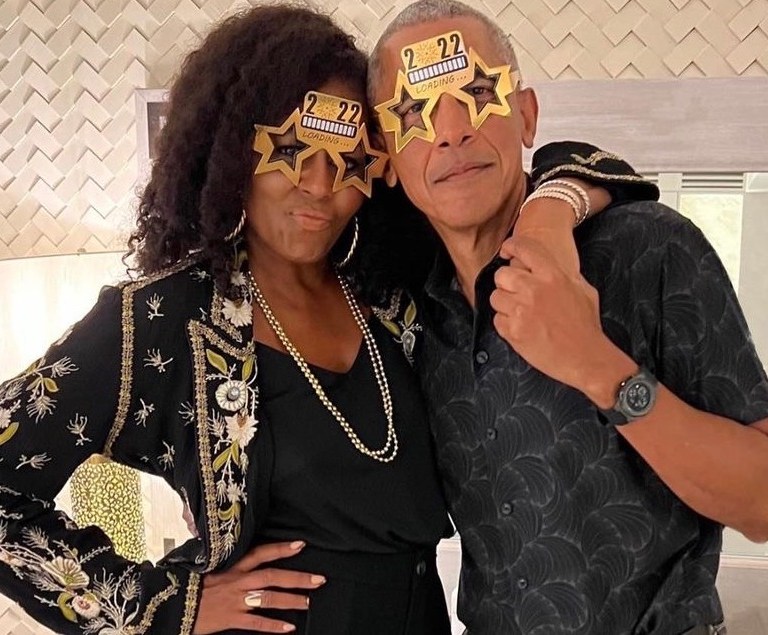 Michelle Obama Poses with Her “Boo”  Barack Obama in $7,000 Etro Floral Blazer Jacket