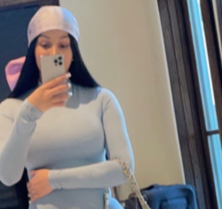 Cardi B Spotted Shopping With Offset in JLUXLABEL Sage Green Jumpsuit, Chanel Headscarf and Mint Green Bag, and Givenchy Grey Shark Lock Boots