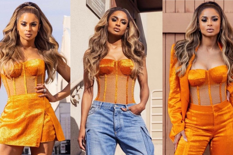 Wardrobe Inquiry: Ciara Stuns in Three Custom Orange Interchangeable Looks by Dolce and Gabbana for Dick Clark’s New Year’s Rockin’ Eve