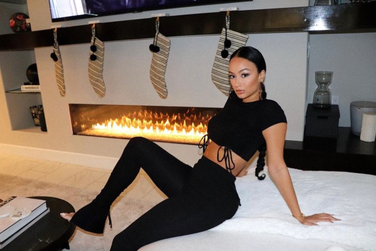 Draya Michele Wears Fashion Nova Black Ruched Pant Set