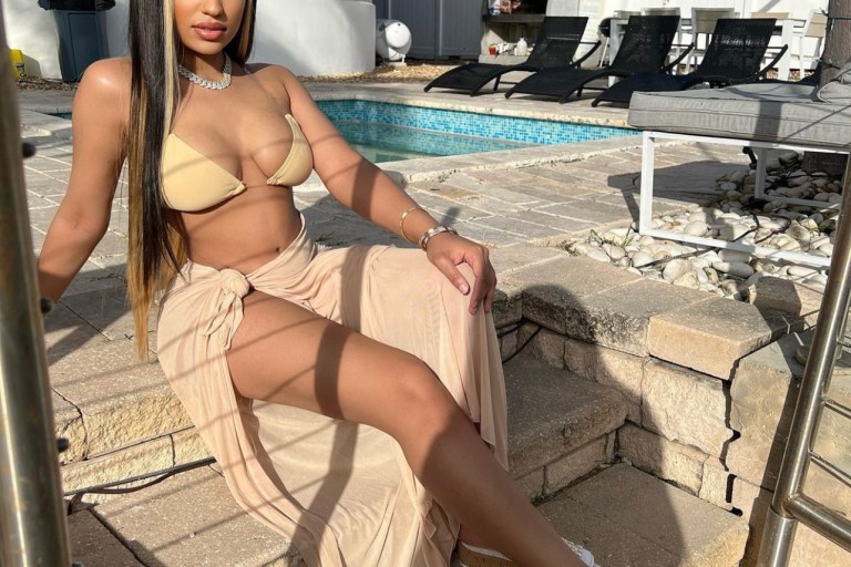 Ella Rodriguez Soaks Up the Miami Sun in Fashion Nova Nude PVC Strap Bikini