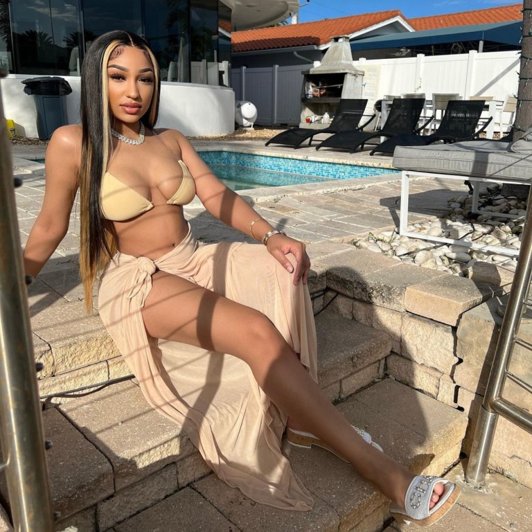 Ella Rodriguez Soaks Up the Miami Sun in Fashion Nova Nude PVC Strap Bikini