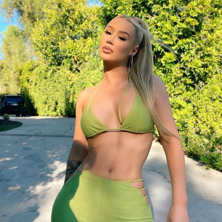 Iggy Azalea Spotted in Fashion Nova Green Bralette and Cutout Legging Set