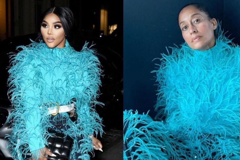 Who Wore It Better: Lil Kim and Tracee Ellis Ross Spotted in Bottega Veneta Blue Feather Look