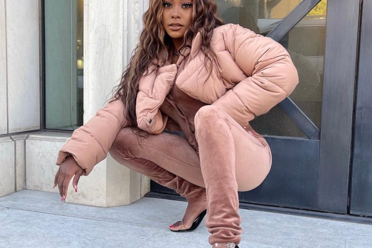 Yahné Coleman Rocks Brown Velvet Jumpsuit From Fashion Nova