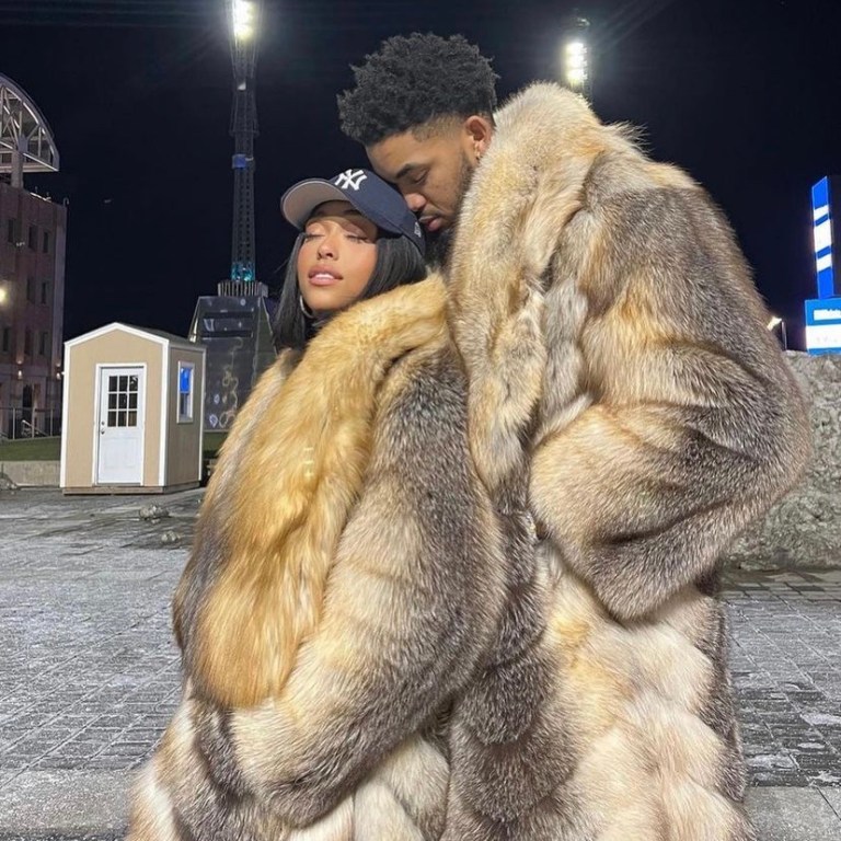 Jordyn Woods and Karl Anthony Towns Stay Warm at All Star Weekend in Matching Daniels Leather Brown Fur Coats