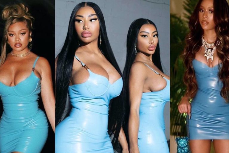 Latto, Lakeyah, and Clermont Twins Attend Yung Miami’s Party Wearing The Same $2,235 Blue Versace Latex Dress