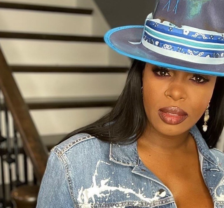 Tarhonda Jay Stuns in BeautyLifeFun Shop High End Junkie Paint Splattered Jacket and Rayar Jeans