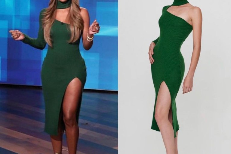 Ciara Appears on The Ellen Show in a Green Rich Mnisi Dress and Jessica Rich Gold Sandals