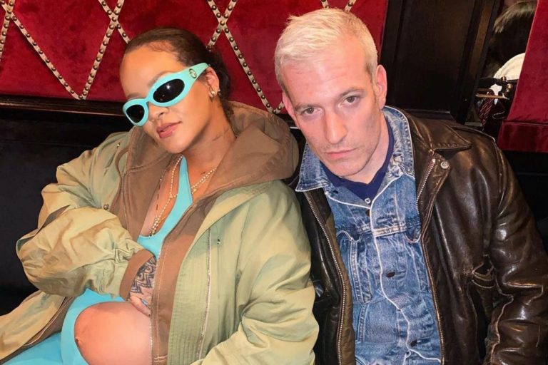 Rihanna Poses with Melzy in Stella McCartney Spring 2022 Pool Blue Cut Out Catsuit