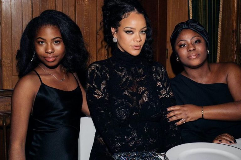 Rihanna Attends Edward Enninful’s Wedding in Black Custom Alaia Lace Gown