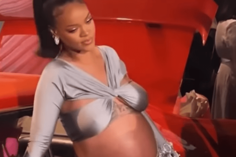 Rihanna Attends Fenty Beauty x Ulta Event in Custom Silver Coperni Crop Top and Maxi Skirt