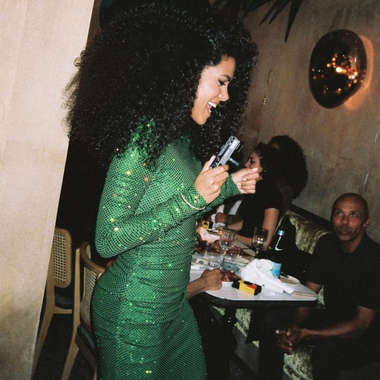 Tina Kunakey Celebrates Her Birthday in Alexandre Vauthier Green Sequined Spring 2019 Couture Dress