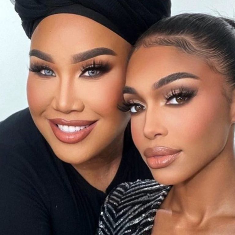 Lori Harvey Does Makeup with Patrick Starr Wearing a Silver & Black Alexandre Vauthier Zebra Dress