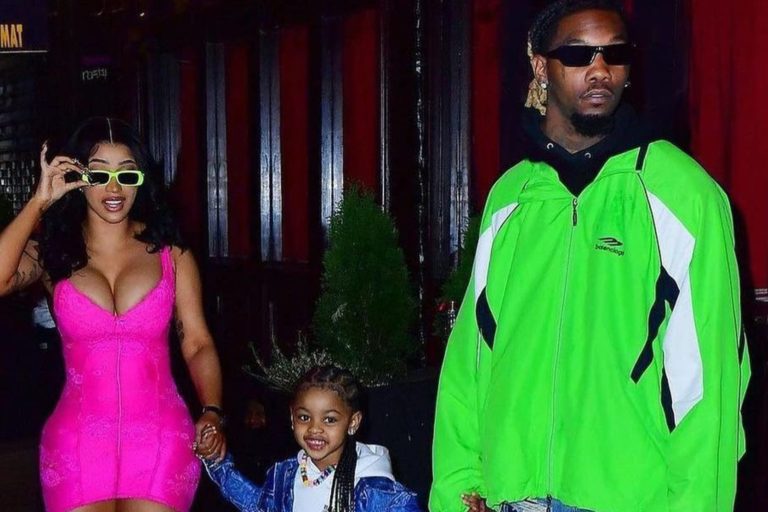 Cardi B, Offset, and Kulture Step Out in Neon Pink and Green Balenciaga Looks