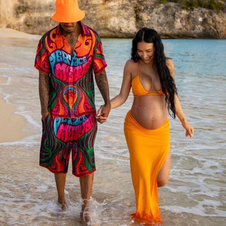 Nick Cannon Gets Up Close and Personal on Babymoon with Bre Tiesi Wearing Full Versace