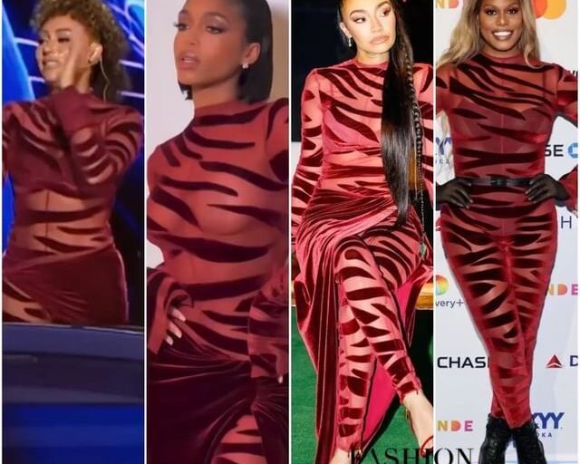 Celebs Love: Lori Harvey is the Latest Name of Many to Rock LaQuan Smith’s Burgundy Velvet Tiger Stripes As Worn by Mel B, Laverne Cox and Leigh-Anne Pinnock