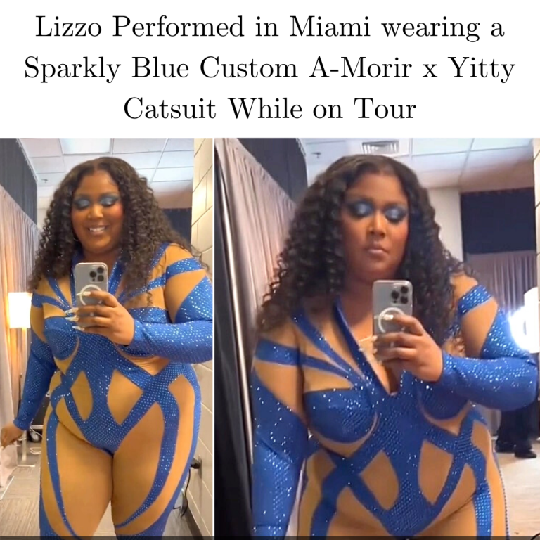 Lizzo Performed in Miami wearing a Sparkly Blue Custom A-Morir x Yitty Catsuit While on Tour