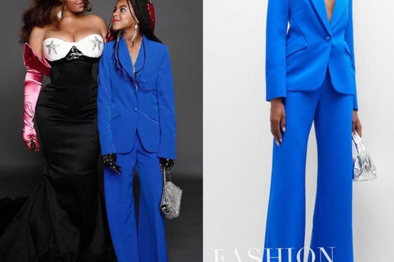 Fashion Bomb Kids: Blue Ivy Posed with Mom at the Wearable Art Gala in a Blue L’Agence Suit and a Rhinestone Giarite Bag