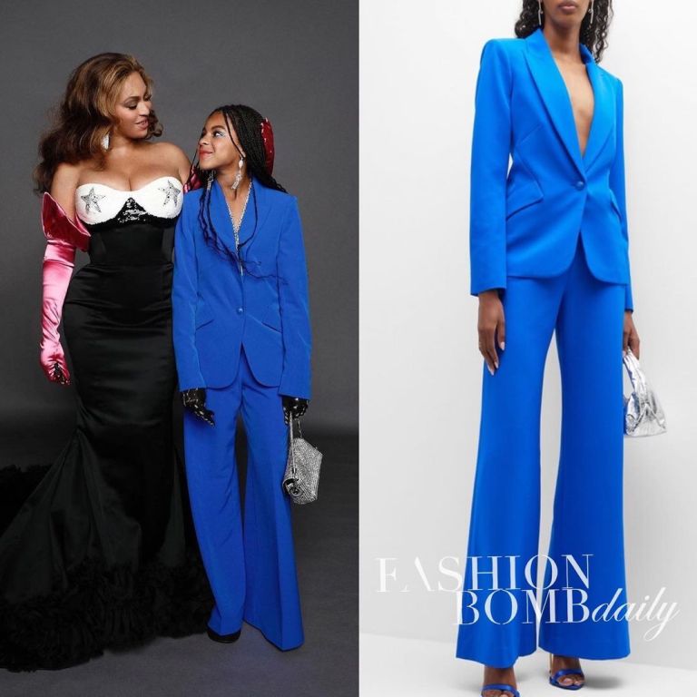 Fashion Bomb Kids: Blue Ivy Posed with Mom at the Wearable Art Gala in a Blue L’Agence Suit and a Rhinestone Giarite Bag