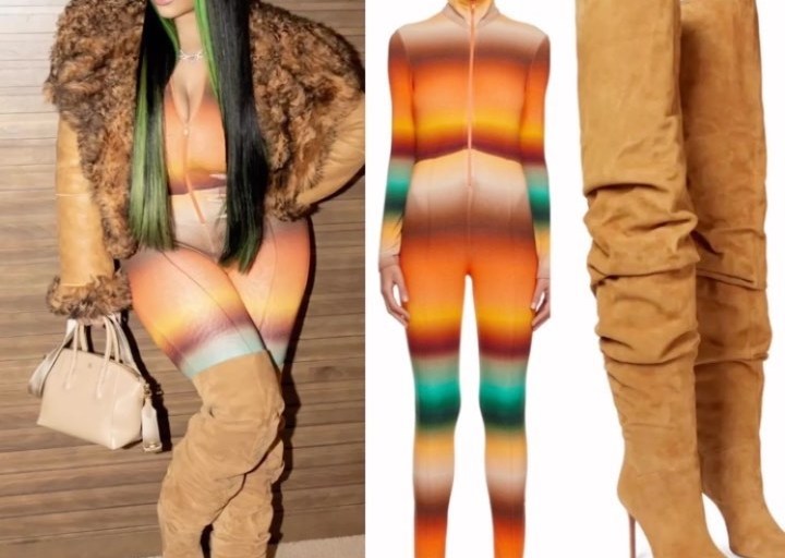 Nicki Minaj Headlined Powerhouse 2022 Philadelphia While Performing in a SIEDRÉS Multicolor Jumpsuit and Amina Muaddi Boots