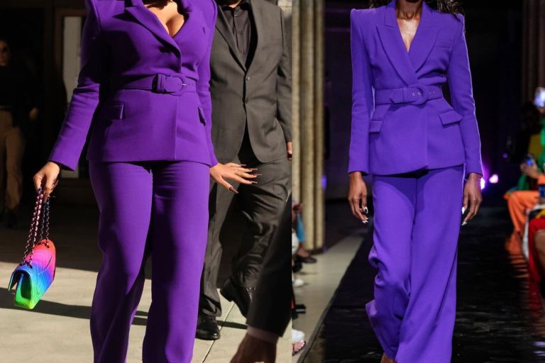 Megan Thee Stallion Wears Sergio Hudson Purple Belted Suit and $10,000 Chanel Rainbow Bag for Day 1 in Court with Tory Lanez