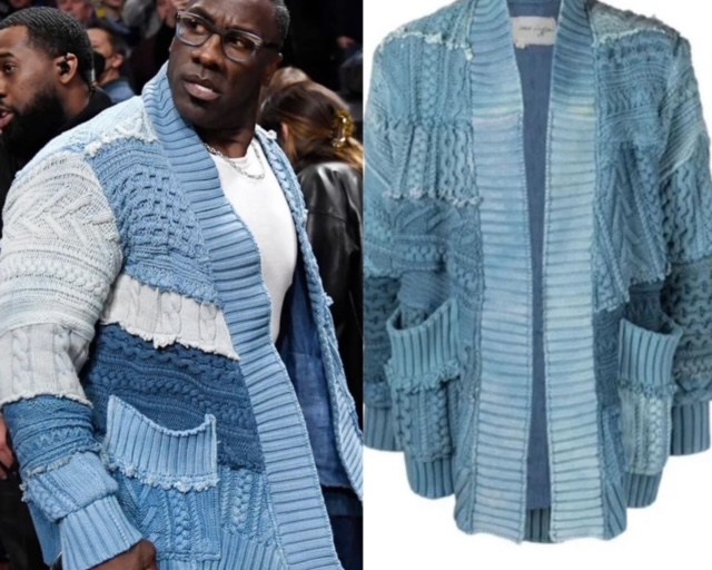 Shannon Sharpe’s Lakers vs Grizzlies Game Greg Lauren Blue Patchwork Cardigan + What was the Heated Argument About?