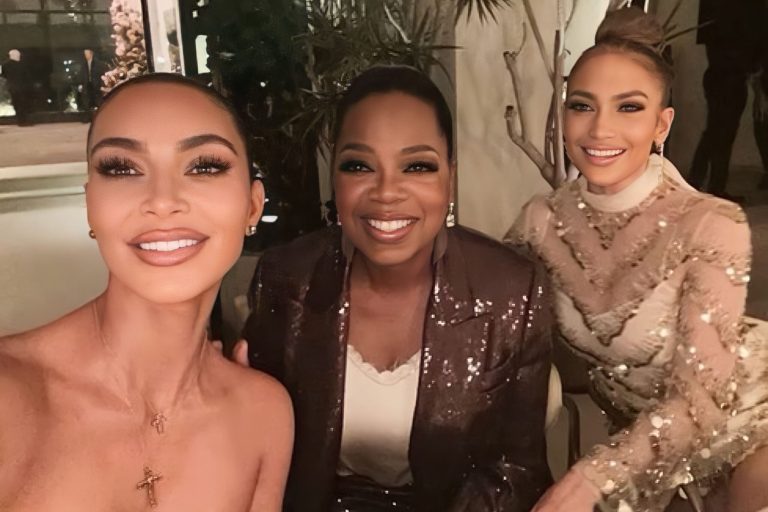 Oprah Celebrates Her Birthday and the 25th Anniversary of Anastasia Beverly Hills with Jennifer Lopez and Kim Kardashian Wearing a $10,000 Brunello Cucinelli Sequin Brown Blazer