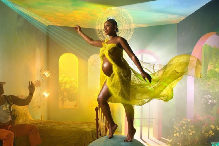 Keke Palmer Glows in Yellow Fendi Dress for her Fine Art-Inspired Maternity Photo by David LaChapelle