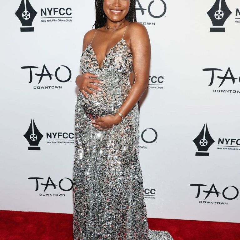 Keke Palmer Decorated Her Baby Bump in a Twinkling Silver Michael Kors Gown at the 2023 New York Film Critics Awards