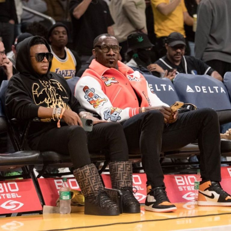 Shannon Sharpe Sits Courtside in a Louis Vuitton Varsity Jacket