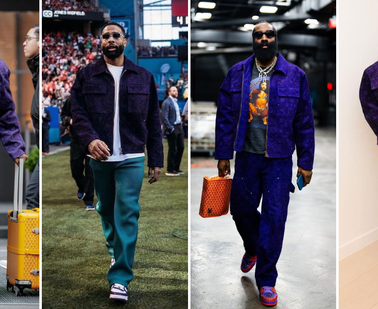 Celebs Love: Terry Rozier, Odell Beckham Jr., James Harden and Digga D Step Out In the Louis Vuitton Purple Embossed Workwear Jacket