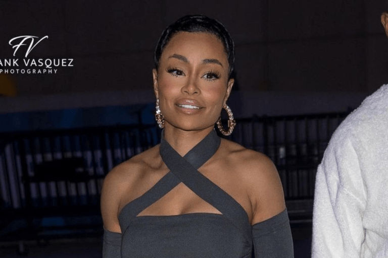 Blac Chyna Attends the Lakers vs Grizzlies Basketball Game in a Gray Dolce & Gabbana x Kim Kardashian Cut Out Top and Leggings