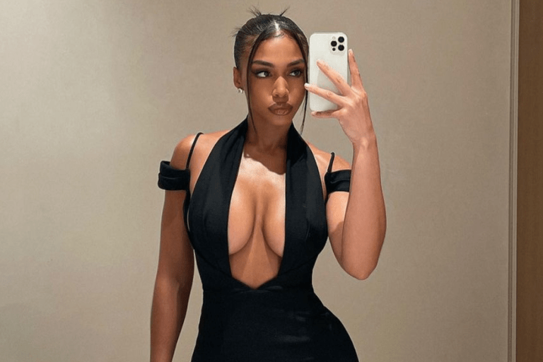 Lori Harvey Celebrates Revolve’s 20th Anniversary in a Plunging LaQuan Smith Dress