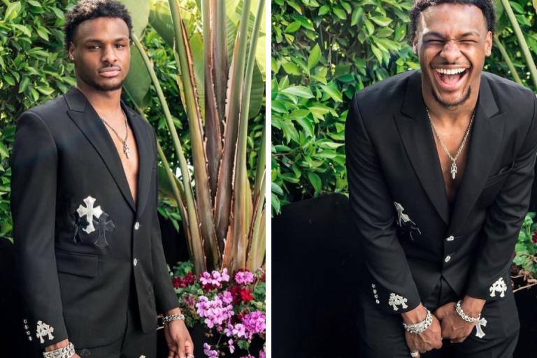 Bronny James Heads to Prom in a Custom Cross-Covered Chrome Hearts Suit and Dior Loafers