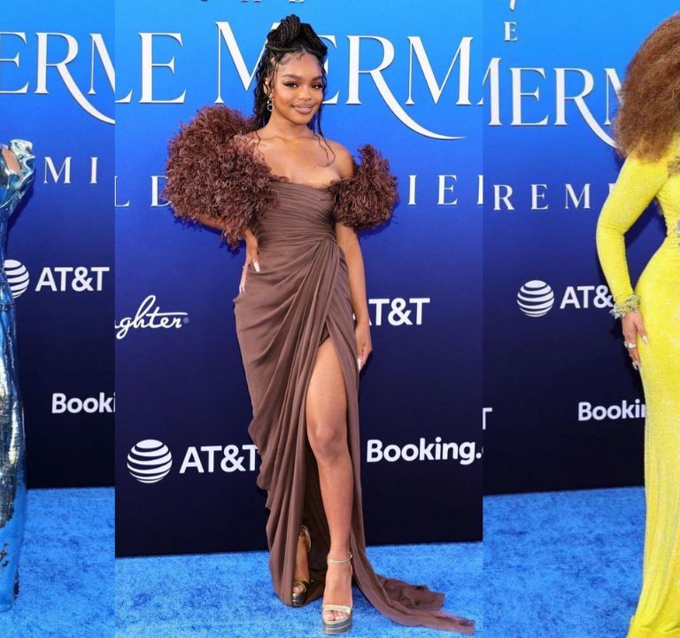 On the Scene at the Little Mermaid L.A Premiere: Halle Bailey in Valdrin Sahiti, Marsai Martin in Giambattista Valli, Chloe Bailey in Gert-Johan Coetzee and More