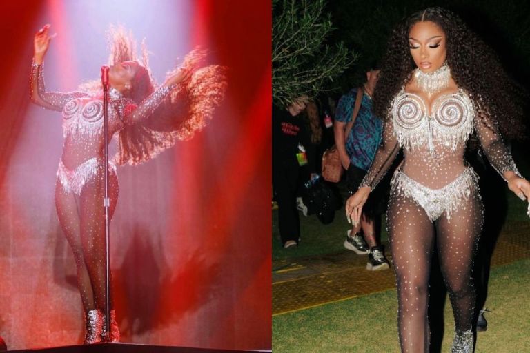 Megan Thee Stallion Performed at L.A. Pride in a Full Custom Diamond L.O.C.A Goddess Look Inspired by Grace Jones and Diana Ross