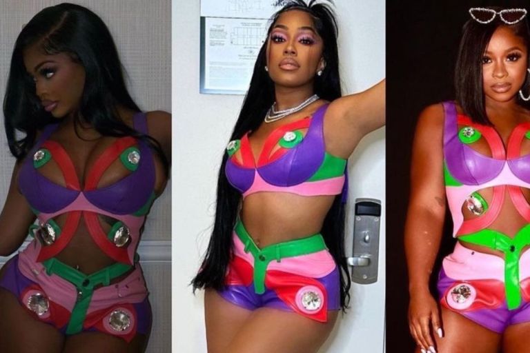 Celebs Love: City Girls and Reginae Carter Were all Spotted in a Multicolored AREA Butterfly Top and Shorts Set