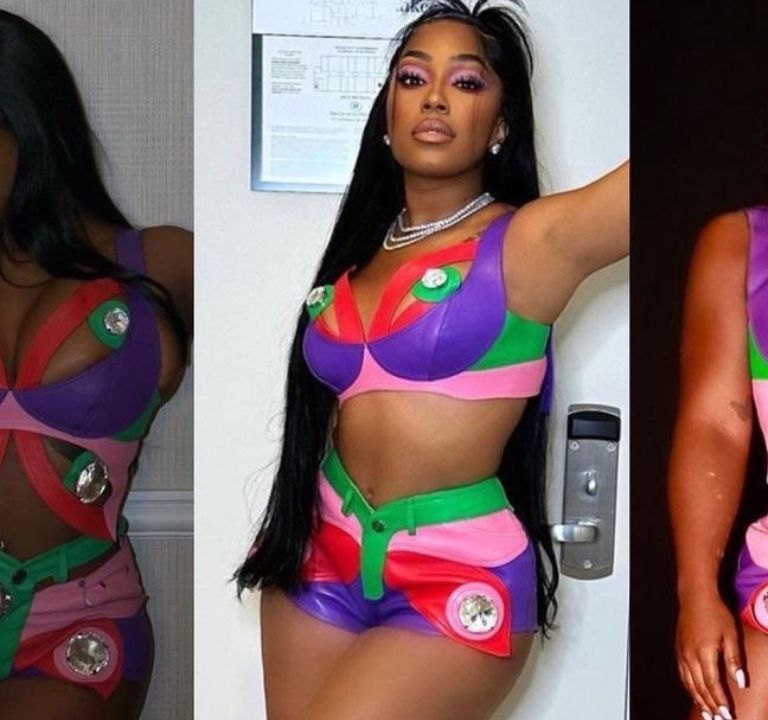 Celebs Love: City Girls and Reginae Carter Were all Spotted in a Multicolored AREA Butterfly Top and Shorts Set